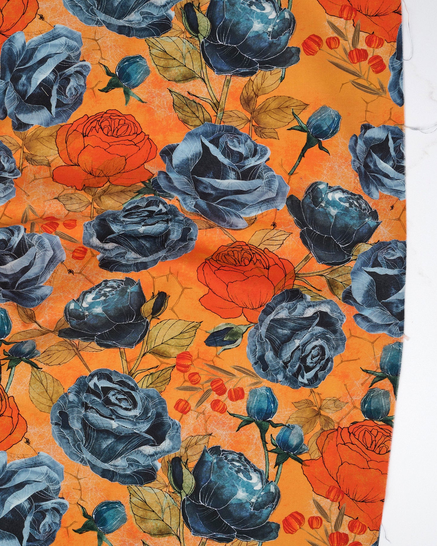 Rose Large Floral Pumpkin quilting fabric, part of the Coven fabric collection by Robin Pickens (SKU: 48800 12)