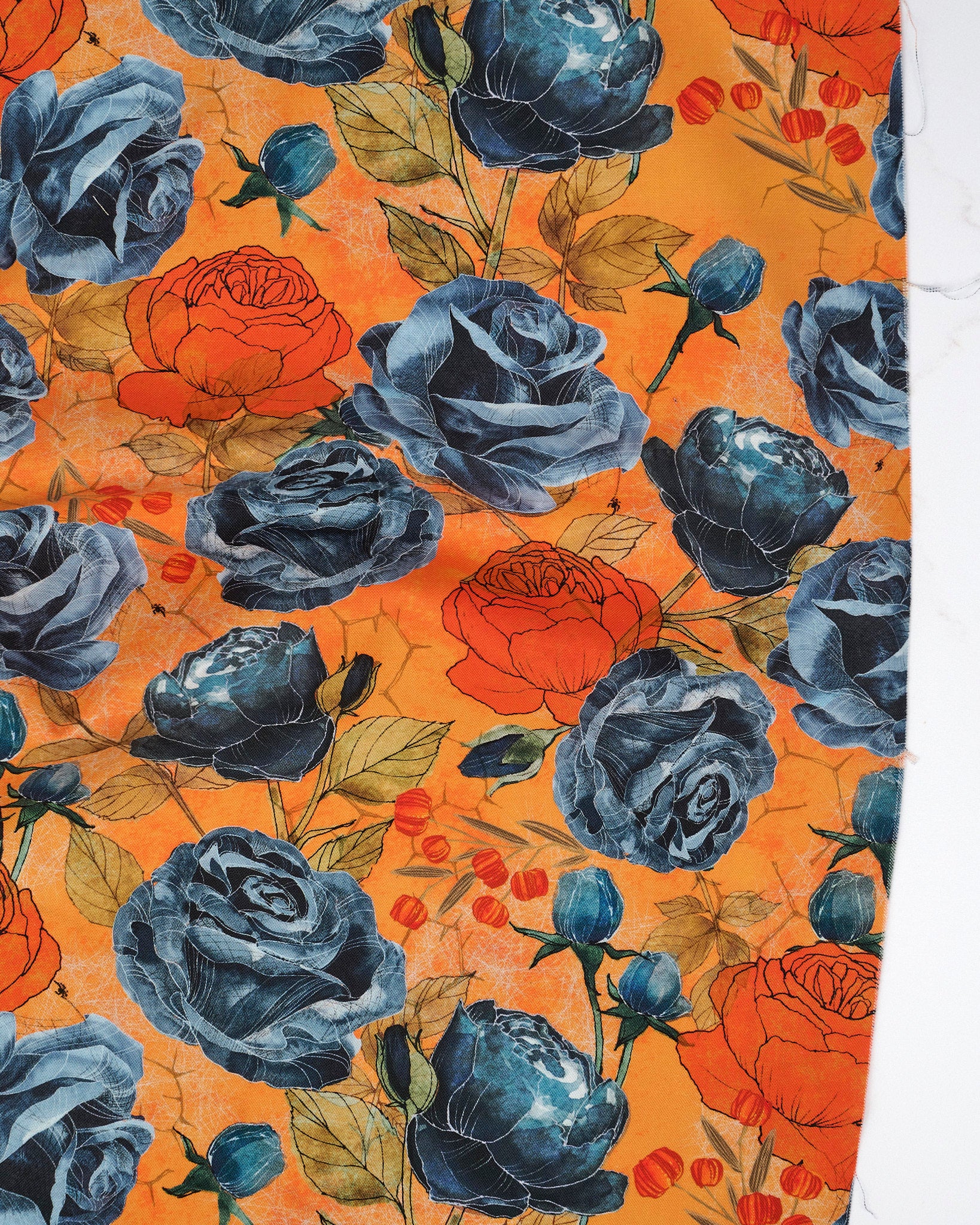 Rose Large Floral Pumpkin quilting fabric, part of the Coven fabric collection by Robin Pickens (SKU: 48800 12)