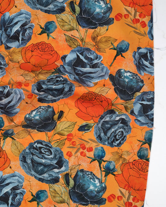 Rose Large Floral Pumpkin quilting fabric, part of the Coven fabric collection by Robin Pickens (SKU: 48800 12)