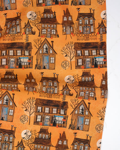 Witch Village Pumpkin quilting fabric, part of the Coven fabric collection by Robin Pickens (SKU: 48801 12)