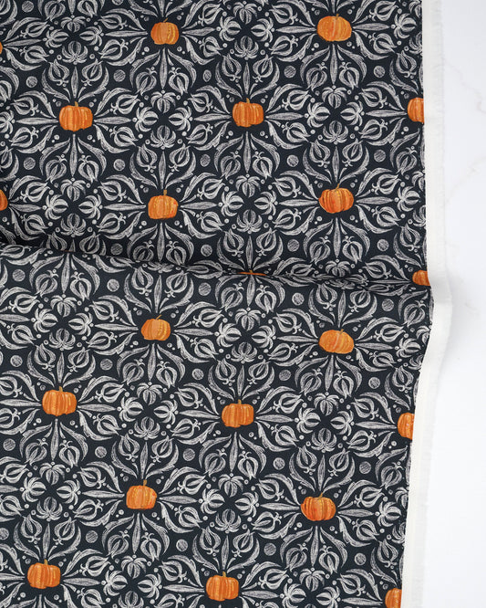 Medallion Tiles Damask Onyx quilting fabric, part of the Coven fabric collection by Robin Pickens (SKU: 48802 16)