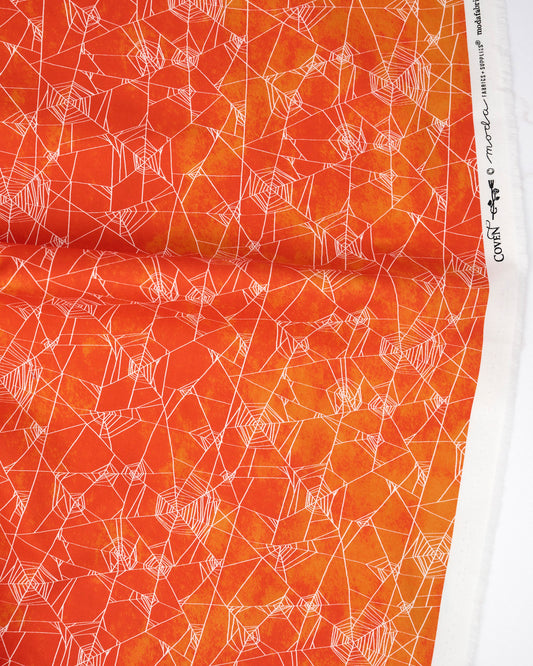 Spider Web Halloween Spice quilting fabric, part of the Coven fabric collection by Robin Pickens (SKU: 48804 13)