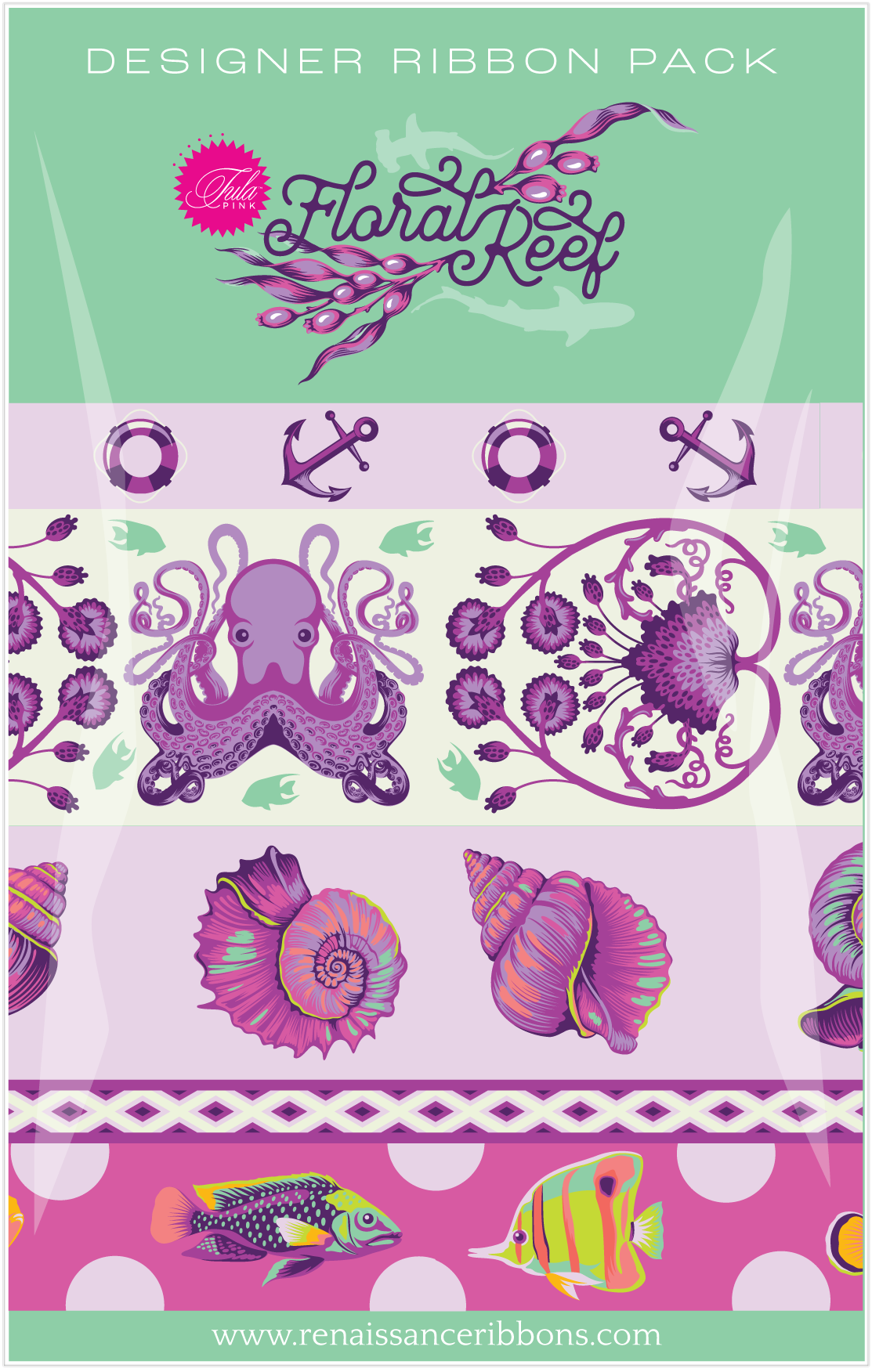 Ultraviolet Floral Reef Ribbon Pack by Tula Pink