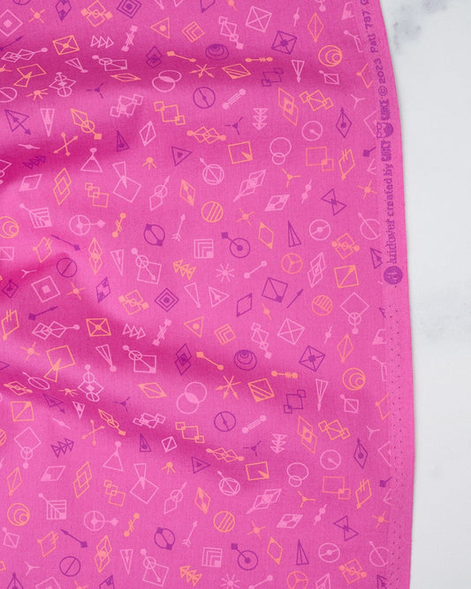 Cotton quilting fabric pattern called 'Glitter in Watermelon'. Part of the 'Deco Glo II' fabric collection. Designed by Giucy Giuce for fabric company Andover Fabrics. SKU: CS-787-E. 44-45 inch width.