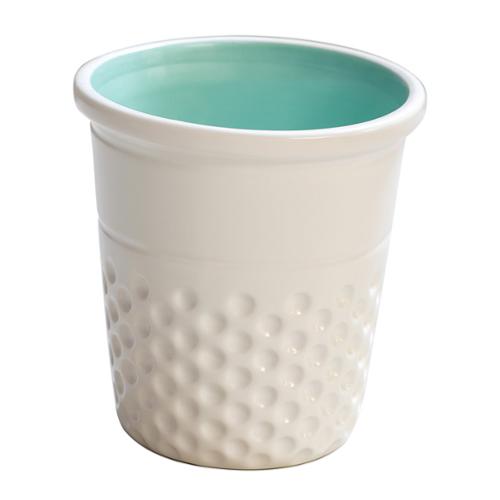 Ceramic Thimble Container - White/Aqua - DR002