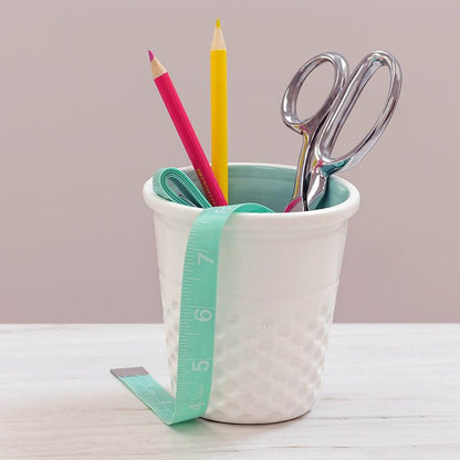 Ceramic Thimble Container - White/Aqua - DR002