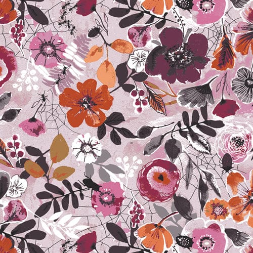 Cotton quilting fabric pattern called 'Night Bloom Rose'. Part of the 'Eerie' fabric collection. Designed by Katarina Roccella for fabric company Art Gallery. SKU: EER31008. 44-45 inch width.