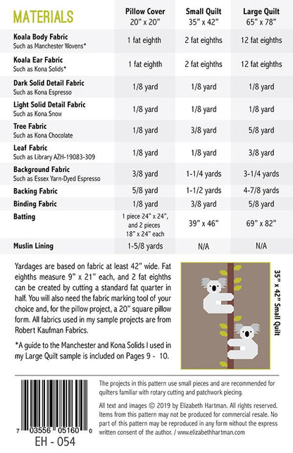 Koalas - Elizabeth Hartman - EH 054 - Printed Pattern (Preorder)
