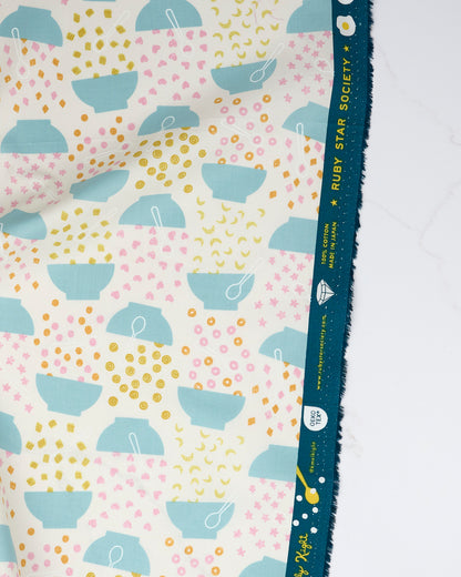 Flying Cereal in Natural - Egg and Friends by Kimberly Kight - Half Yard Fabric (Preorder)
