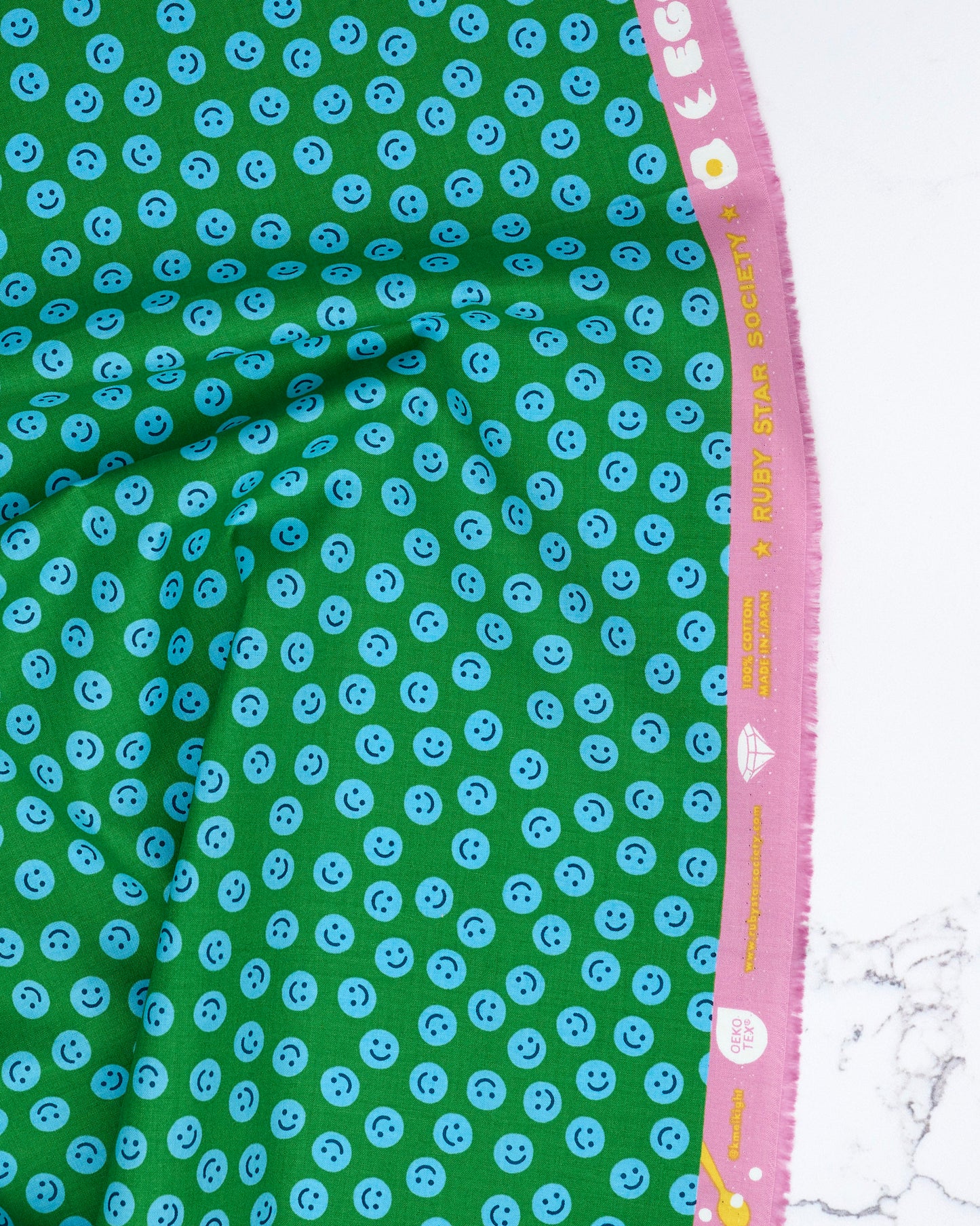 Smiley in Dark Verdant - Egg and Friends by Kimberly Kight - Half Yard