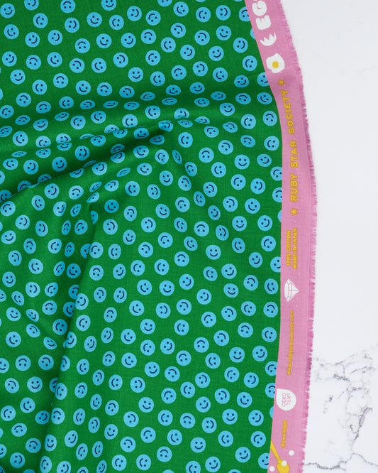 Smiley in Dark Verdant - Egg and Friends by Kimberly Kight - Half Yard Fabric (Preorder)