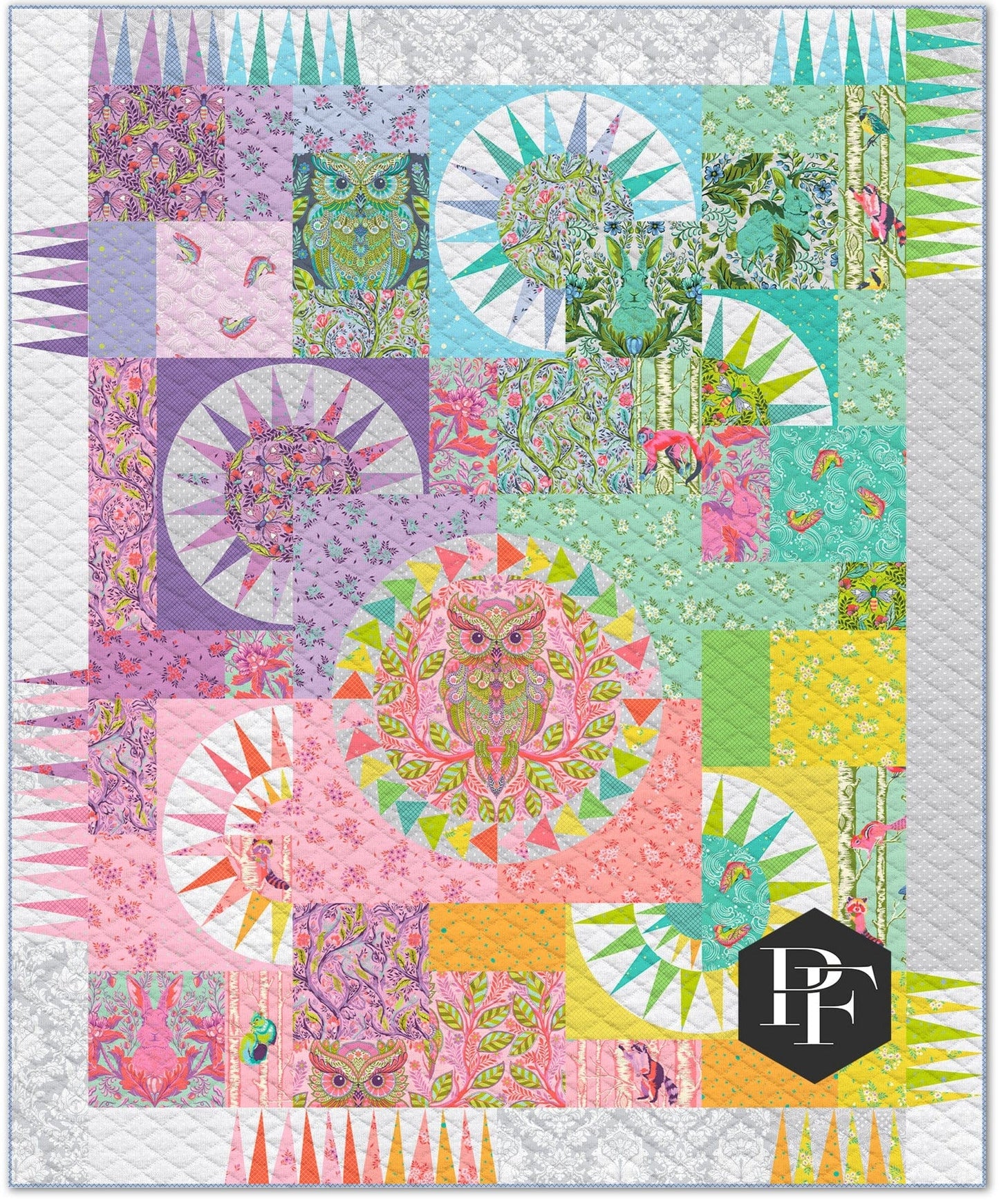Emperor's Wheel Quilt Kit in Tula Pink's Full Moon Forest II Fabrics. SKU KIT2QTTP.EMPEROR.
