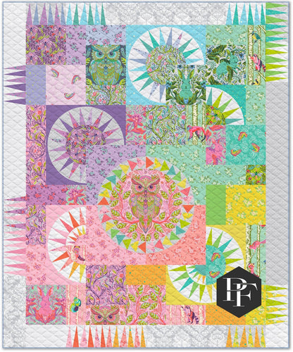 Emperor's Wheel Quilt Kit in Tula Pink's Full Moon Forest II Fabrics. SKU KIT2QTTP.EMPEROR.