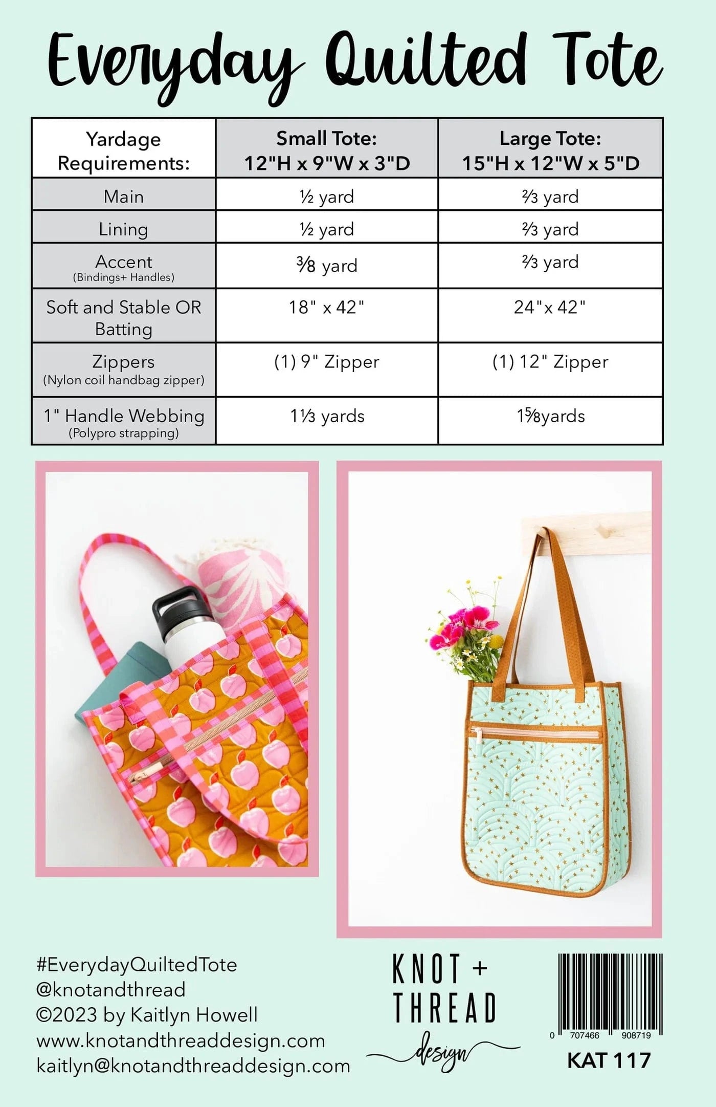 Everyday Quilted Tote - Knot and Thread Designs - KAT 117 - Printed Pattern