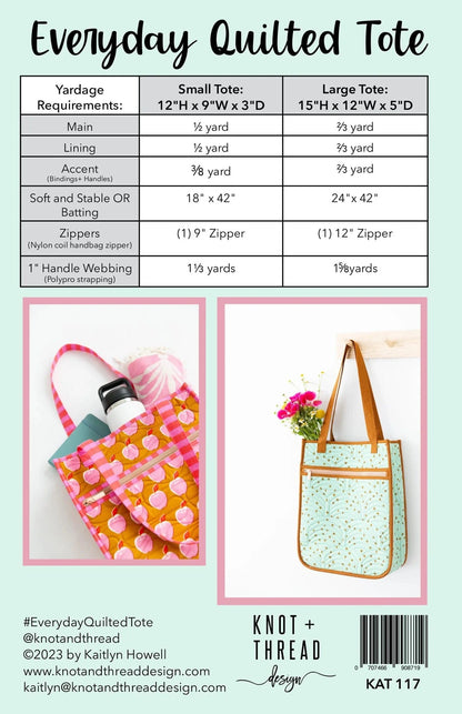 Everyday Quilted Tote - Knot and Thread Designs - KAT 117 - Printed Pattern