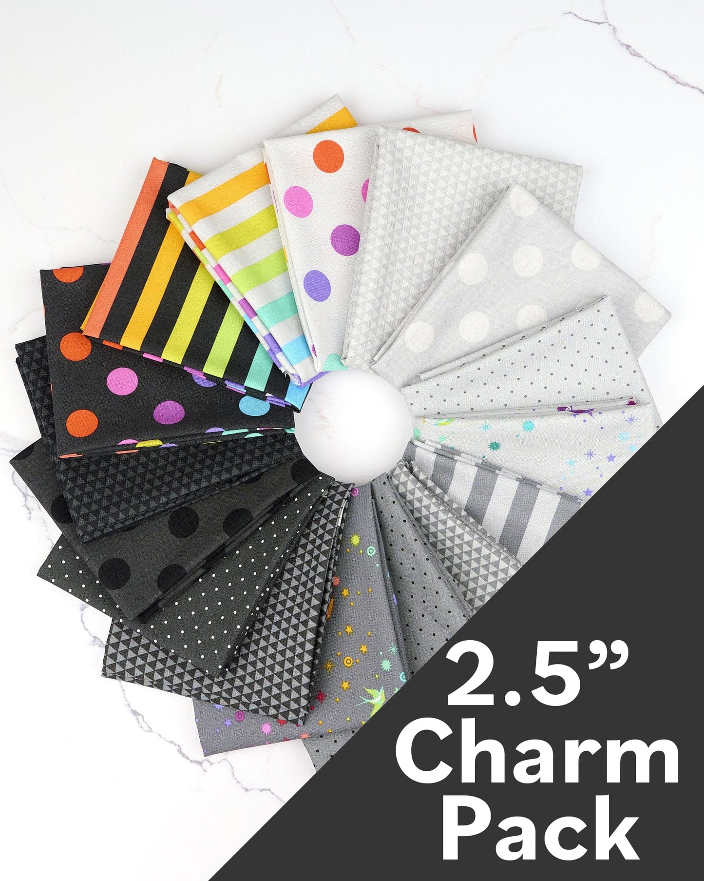 True Colors 2.5-Inch Mini Charm Pack by Tula Pink, fabric bundle of 42 pieces, Fall 2025 True Colors. SKU: FB18MCTP.GRAYWORK