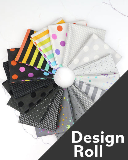 True Colors 2.5-Inch Design Roll by Tula Pink, fabric bundle of 42 pieces, Fall 2025 True Colors fabric collection. SKU: FB4DRTP.GRAYWORK