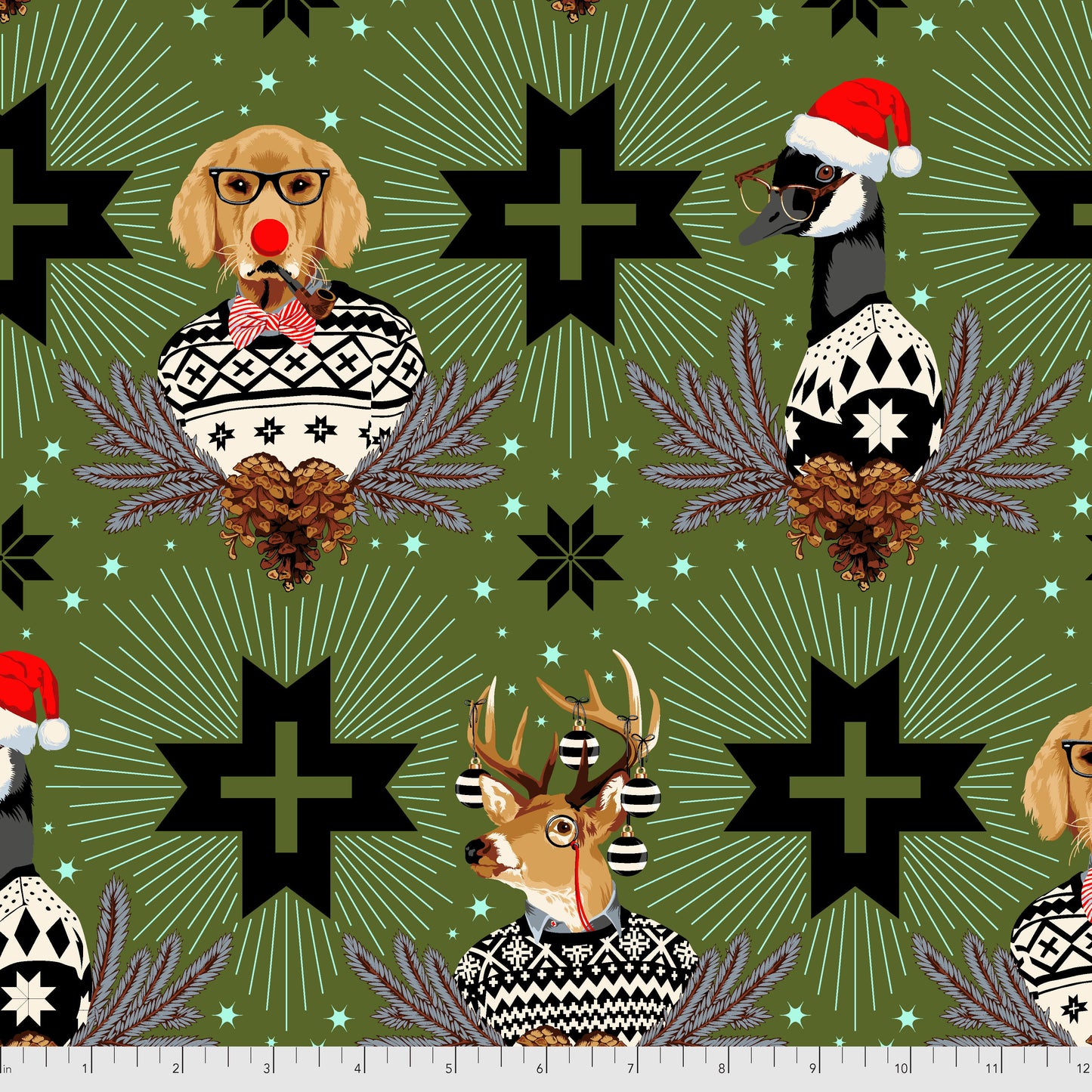 Holiday Homies Flannel - Buck, Buck, Goose - Pine Fresh - Tula Pink - FNTP001.PINEFRESH