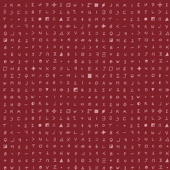 Cotton quilting fabric pattern called 'Cryptography in Coagulated'. Part of the 'Fabrics from the Basement' fabric collection. Designed by Giucy Giuce for fabric company Andover Fabrics. SKU: A-459-R. 44-45 inch width.