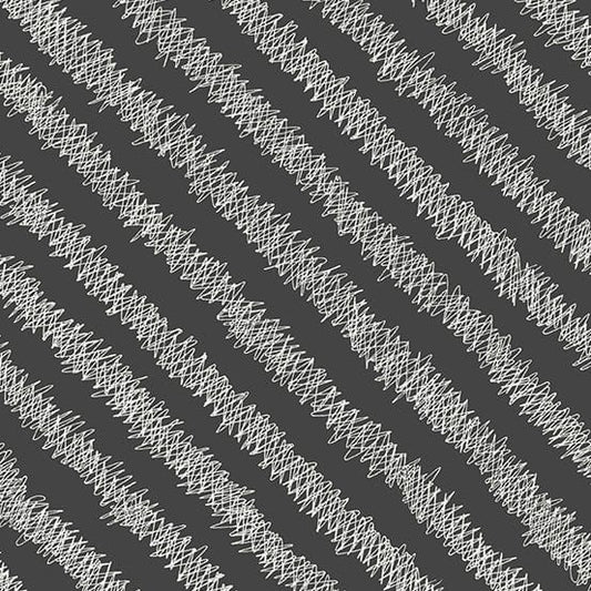 Cotton quilting fabric pattern called 'Etch in Onyx'. Part of the 'Fabrics from the Basement' fabric collection. Designed by Giucy Giuce for fabric company Andover Fabrics. SKU: A-460-K. 44-45 inch width.