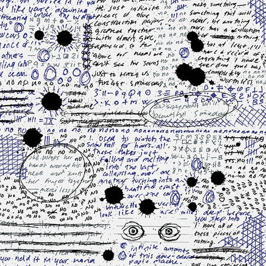 Cotton quilting fabric pattern called 'Rant in Bic'. Part of the 'Fabrics from the Basement' fabric collection. Designed by Giucy Giuce for fabric company Andover Fabrics. SKU: A-456-B. 44-45 inch width.