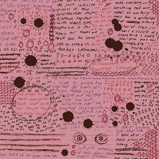 Cotton quilting fabric pattern called 'Rant in Dried Orchid'. Part of the 'Fabrics from the Basement' fabric collection. Designed by Giucy Giuce for fabric company Andover Fabrics. SKU: A-456-E. 44-45 inch width.