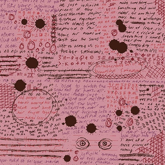 Cotton quilting fabric pattern called 'Rant in Dried Orchid'. Part of the 'Fabrics from the Basement' fabric collection. Designed by Giucy Giuce for fabric company Andover Fabrics. SKU: A-456-E. 44-45 inch width.