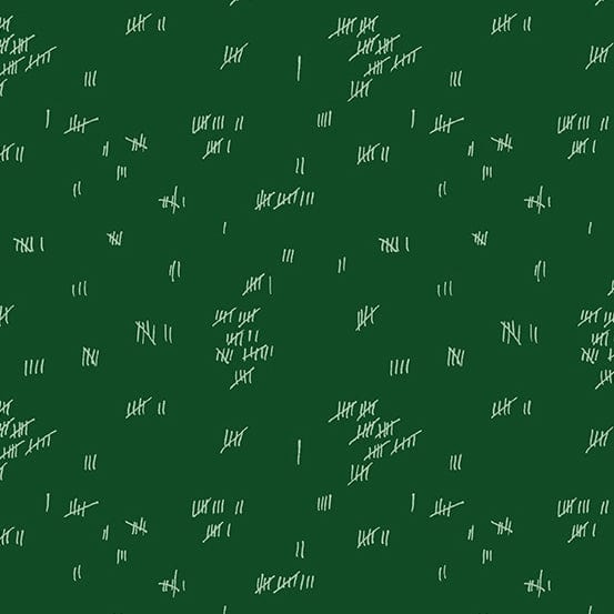 Cotton quilting fabric pattern called 'Tally in Hunter'. Part of the 'Fabrics from the Basement' fabric collection. Designed by Giucy Giuce for fabric company Andover Fabrics. SKU: A-461-G. 44-45 inch width.