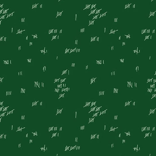 Cotton quilting fabric pattern called 'Tally in Hunter'. Part of the 'Fabrics from the Basement' fabric collection. Designed by Giucy Giuce for fabric company Andover Fabrics. SKU: A-461-G. 44-45 inch width.