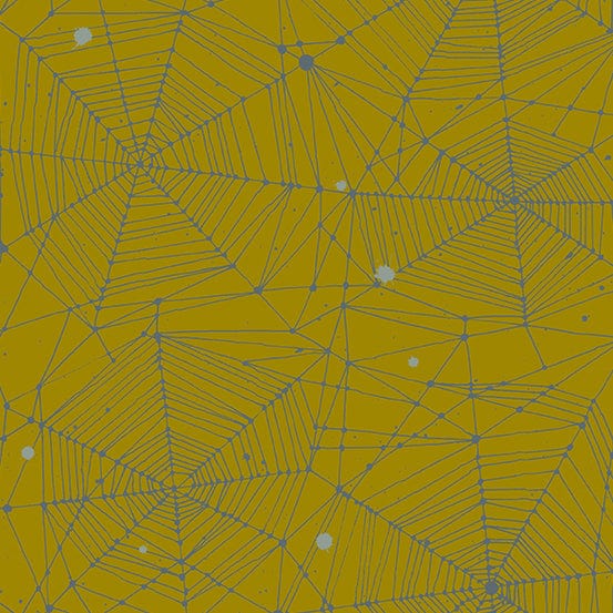 Cotton quilting fabric pattern called 'Web in Bane'. Part of the 'Fabrics from the Basement' fabric collection. Designed by Giucy Giuce for fabric company Andover Fabrics. SKU: A-457-V. 44-45 inch width.