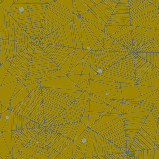 Cotton quilting fabric pattern called 'Web in Bane'. Part of the 'Fabrics from the Basement' fabric collection. Designed by Giucy Giuce for fabric company Andover Fabrics. SKU: A-457-V. 44-45 inch width.