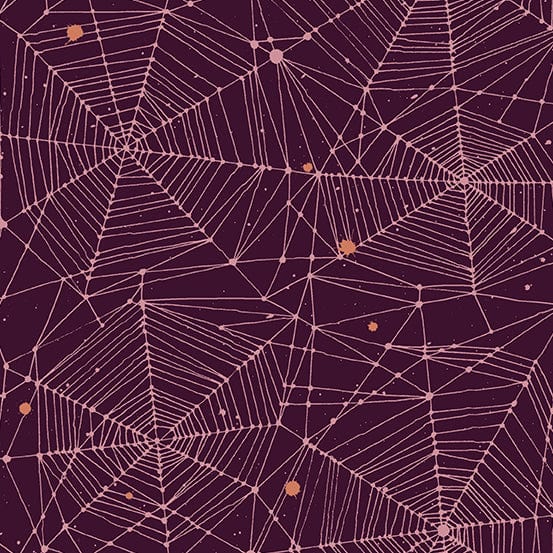 Cotton quilting fabric pattern called 'Web in Ensnare'. Part of the 'Fabrics from the Basement' fabric collection. Designed by Giucy Giuce for fabric company Andover Fabrics. SKU: A-457-P. 44-45 inch width.