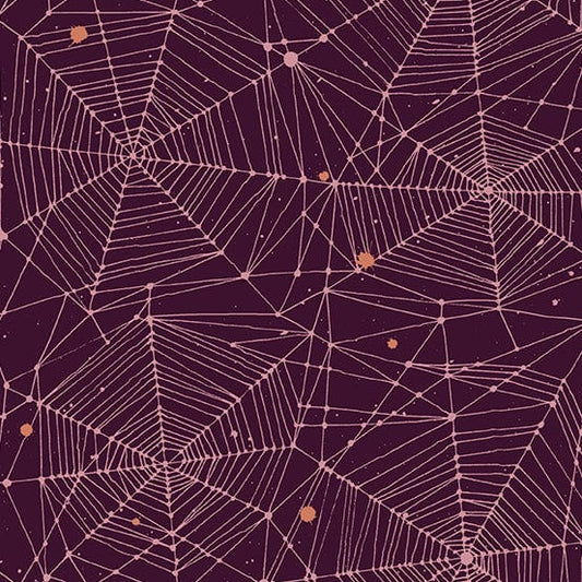 Cotton quilting fabric pattern called 'Web in Ensnare'. Part of the 'Fabrics from the Basement' fabric collection. Designed by Giucy Giuce for fabric company Andover Fabrics. SKU: A-457-P. 44-45 inch width.