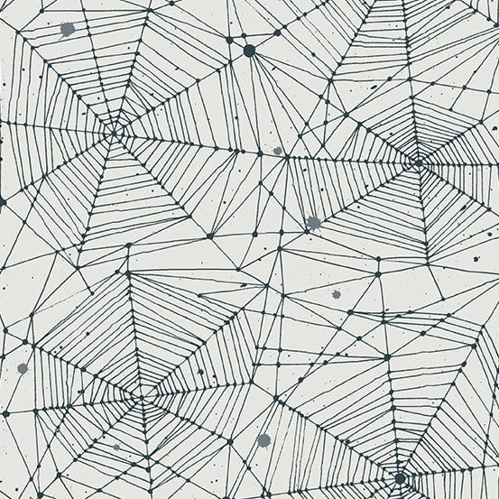 Cotton quilting fabric pattern called 'Web in Gwen'. Part of the 'Fabrics from the Basement' fabric collection. Designed by Giucy Giuce for fabric company Andover Fabrics. SKU: A-457-L. 44-45 inch width.
