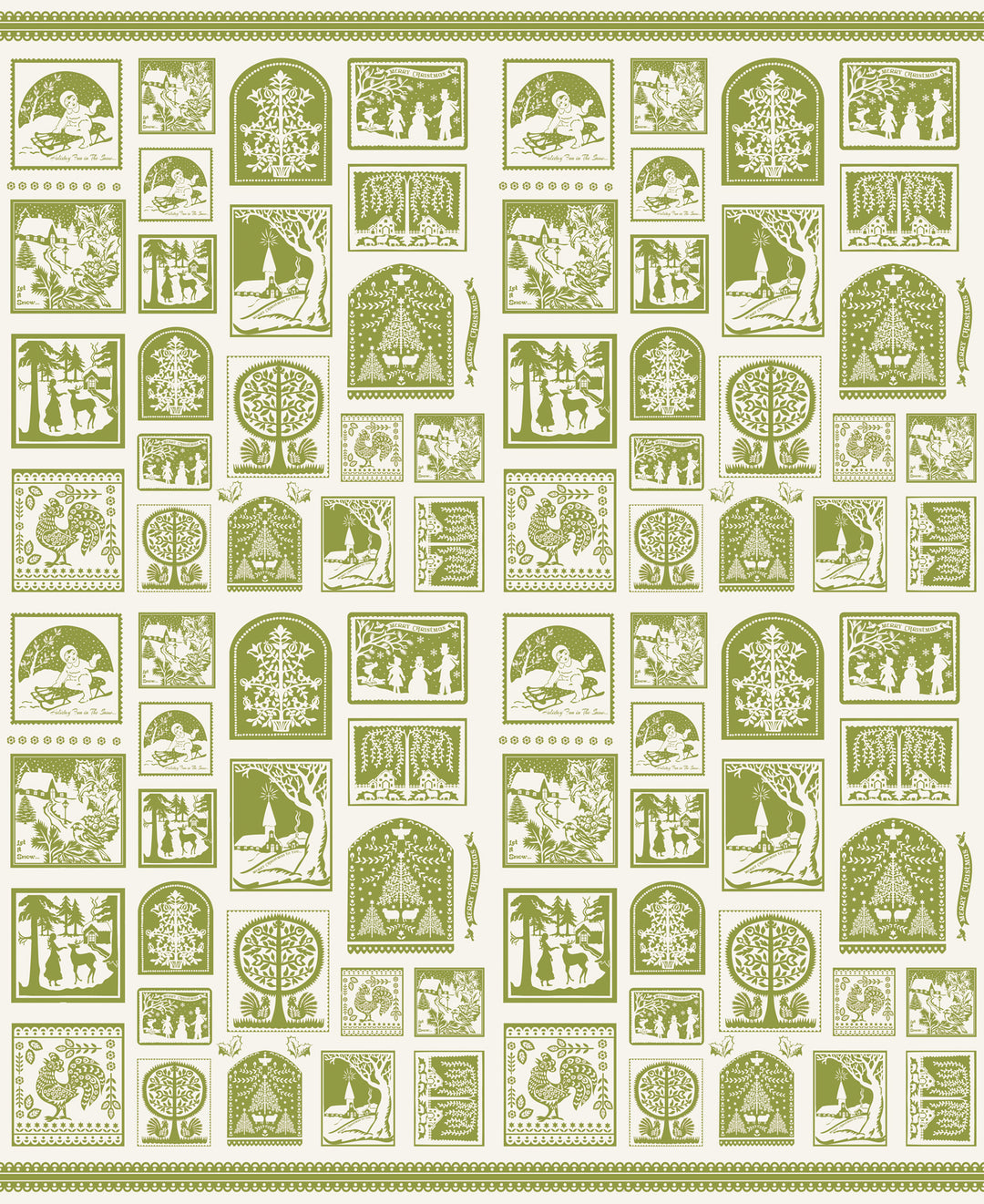 Christmas Cards in Pine quilting fabric, part of the Buon Natale fabric collection by Fig Tree & Co. (SKU: 35408 26)