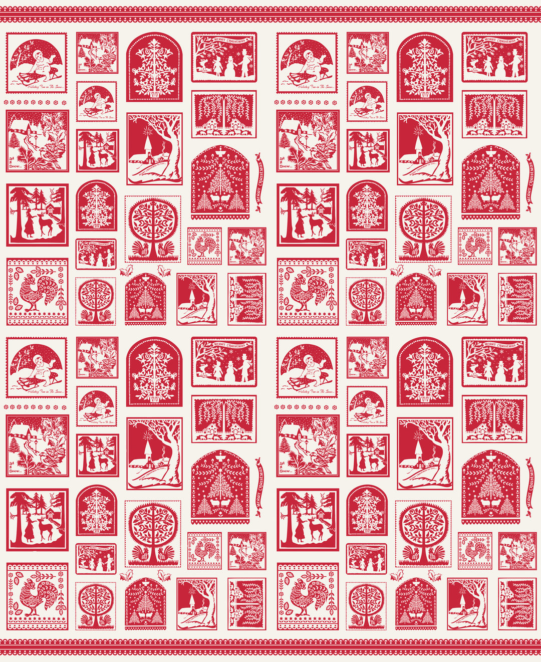 Christmas Cards in Pomegranate quilting fabric, part of the Buon Natale fabric collection by Fig Tree & Co. (SKU: 35408 24)