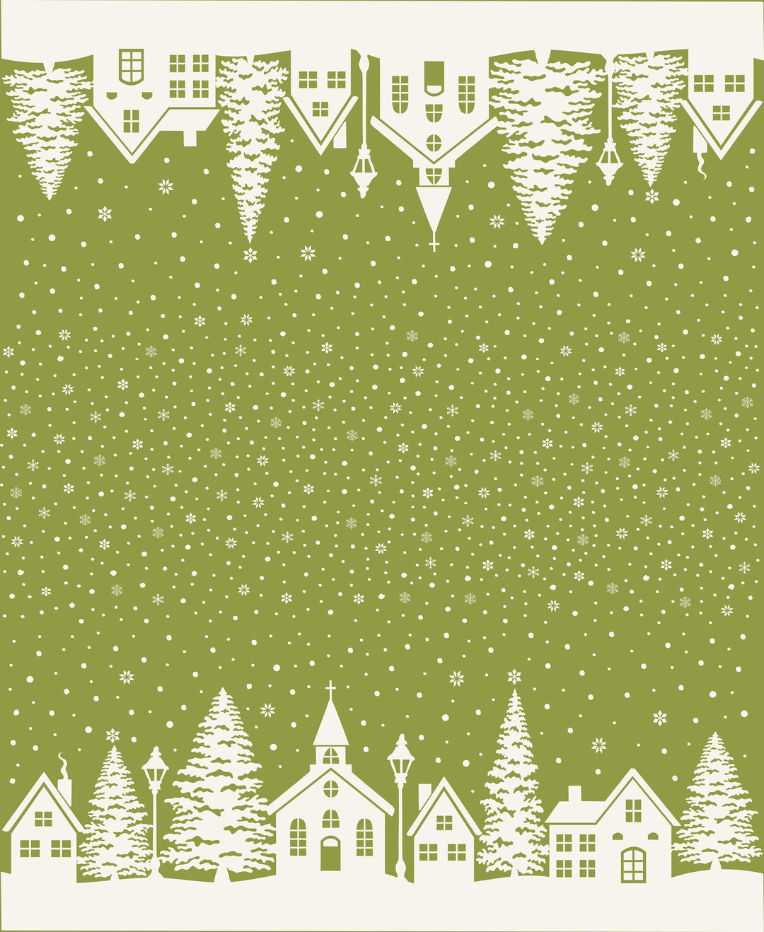 Christmas Village in Pine quilting fabric, part of the Buon Natale fabric collection by Fig Tree & Co. (SKU: 35407 16)
