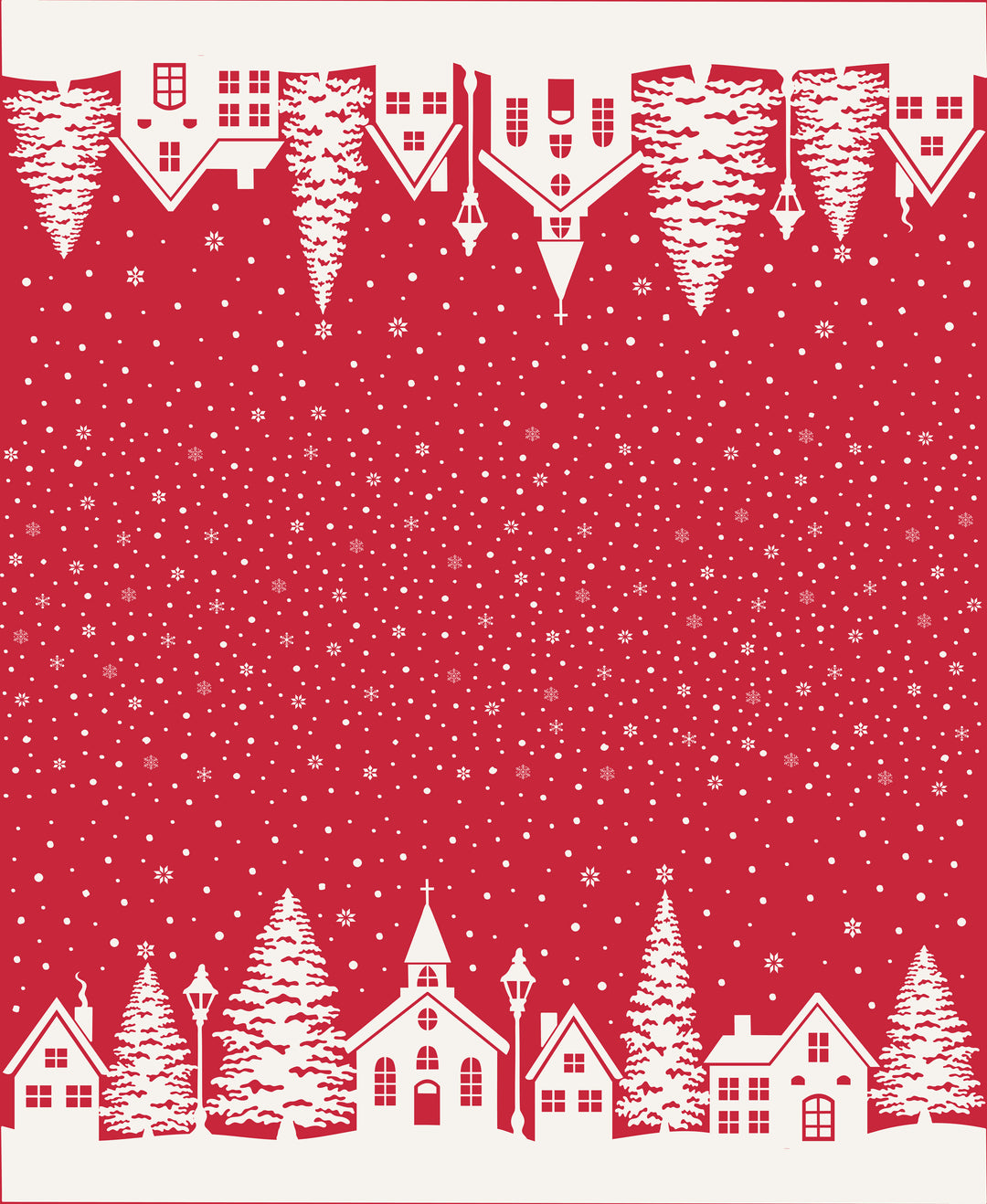 Christmas Village in Pomegranate quilting fabric, part of the Buon Natale fabric collection by Fig Tree & Co. (SKU: 35407 14)