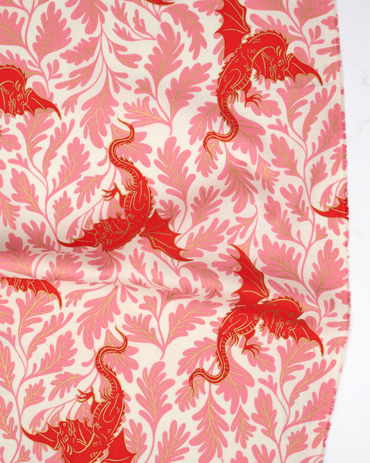 Dragon Lair in Metallic Dark Ruby - Fireglow by Sarah Watts - Half Yard Fabric (Preorder)