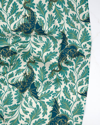Dragon Lair in Metallic Watercress - Fireglow by Sarah Watts - Half Yard Fabric (Preorder)