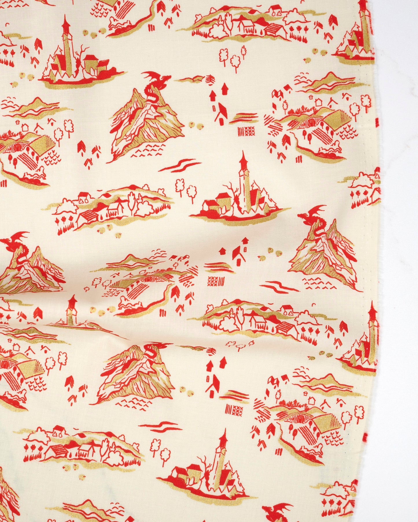 Mountain Town in Metallic Dark Ruby - Fireglow by Sarah Watts - Half Yard Fabric (Preorder)
