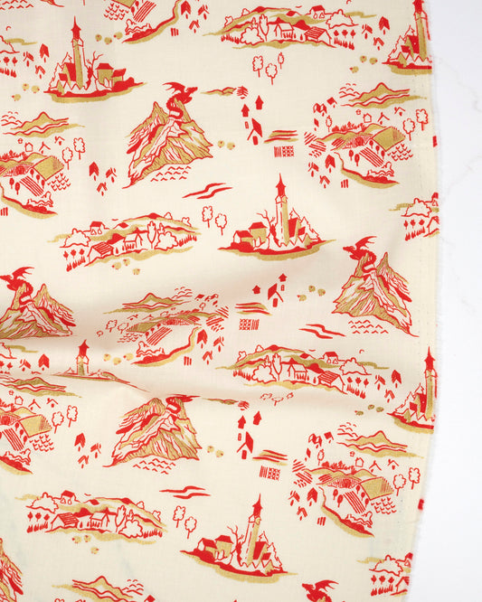 Mountain Town in Metallic Dark Ruby - Fireglow by Sarah Watts - Half Yard Fabric (Preorder)