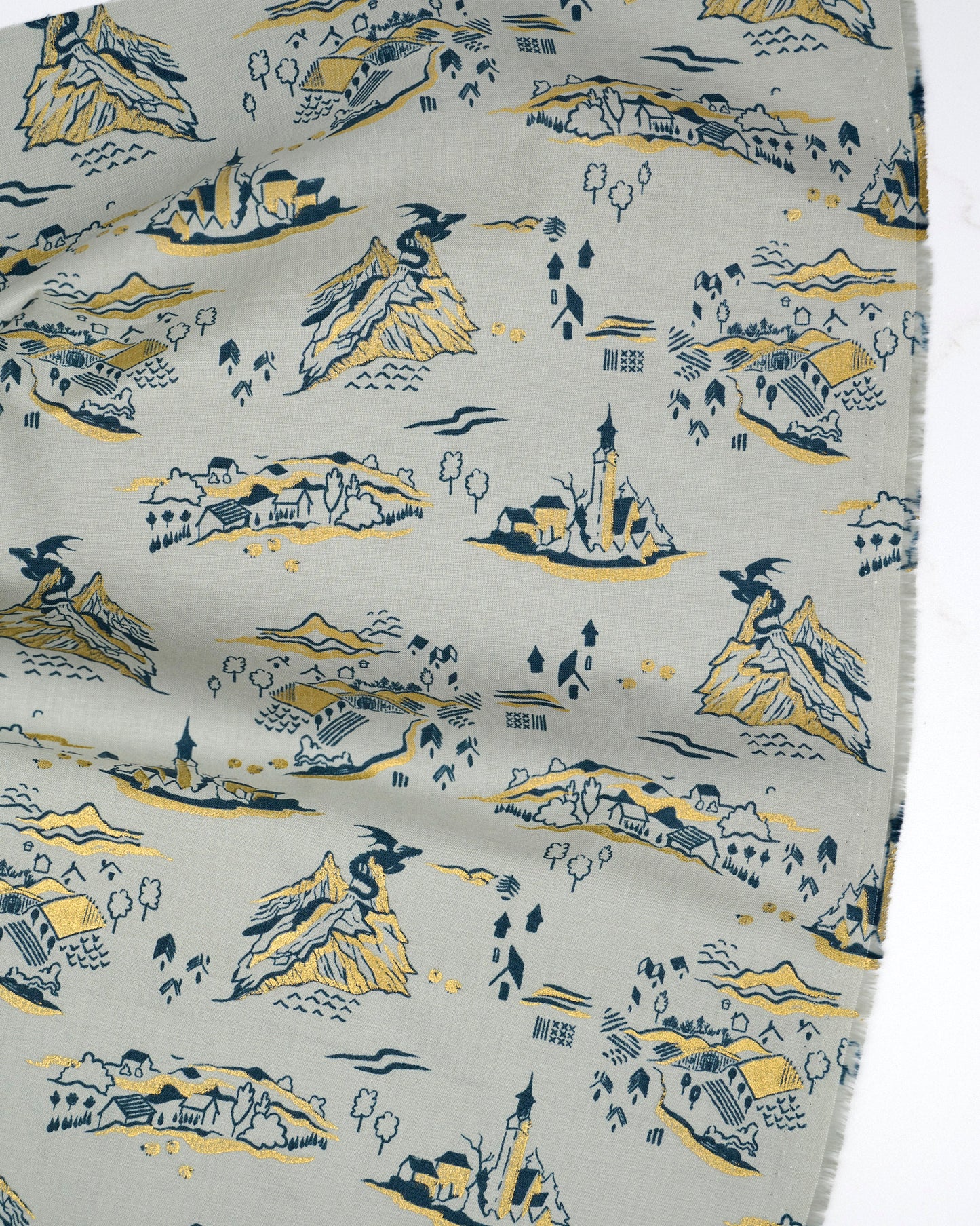 Mountain Town in Metallic Oyster - Fireglow by Sarah Watts - Half Yard Fabric (Preorder