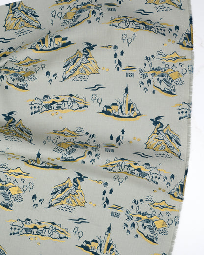 Mountain Town in Metallic Oyster - Fireglow by Sarah Watts - Half Yard Fabric (Preorder