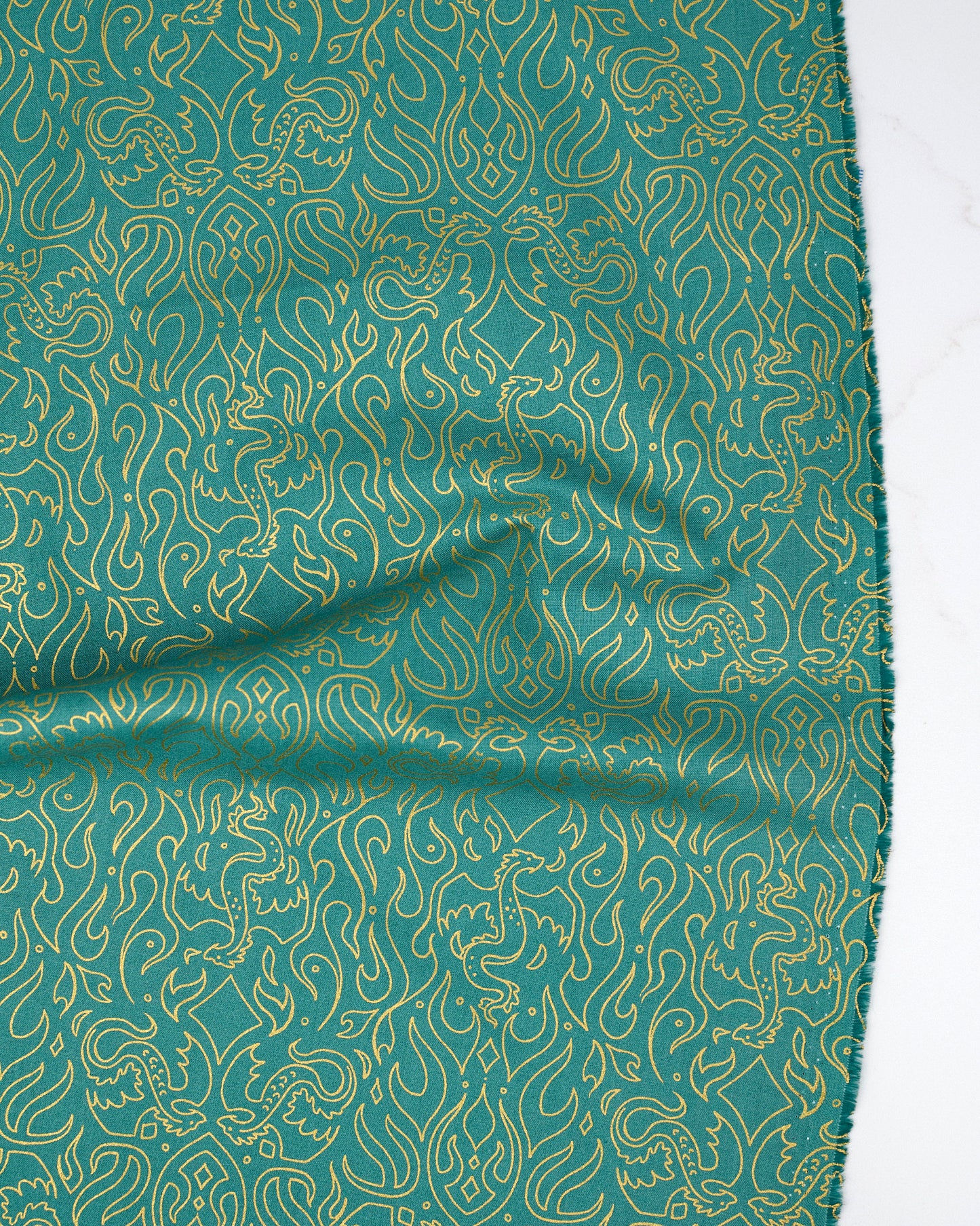 Scribe in Metallic Watercress - Fireglow by Sarah Watts - Half Yard Fabric (Preorder)