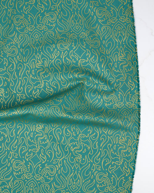 Scribe in Metallic Watercress - Fireglow by Sarah Watts - Half Yard Fabric (Preorder)