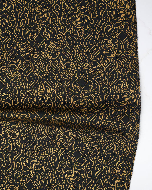 Scribe in Metallic Black - Fireglow by Sarah Watts - Half Yard Fabric (Preorder)