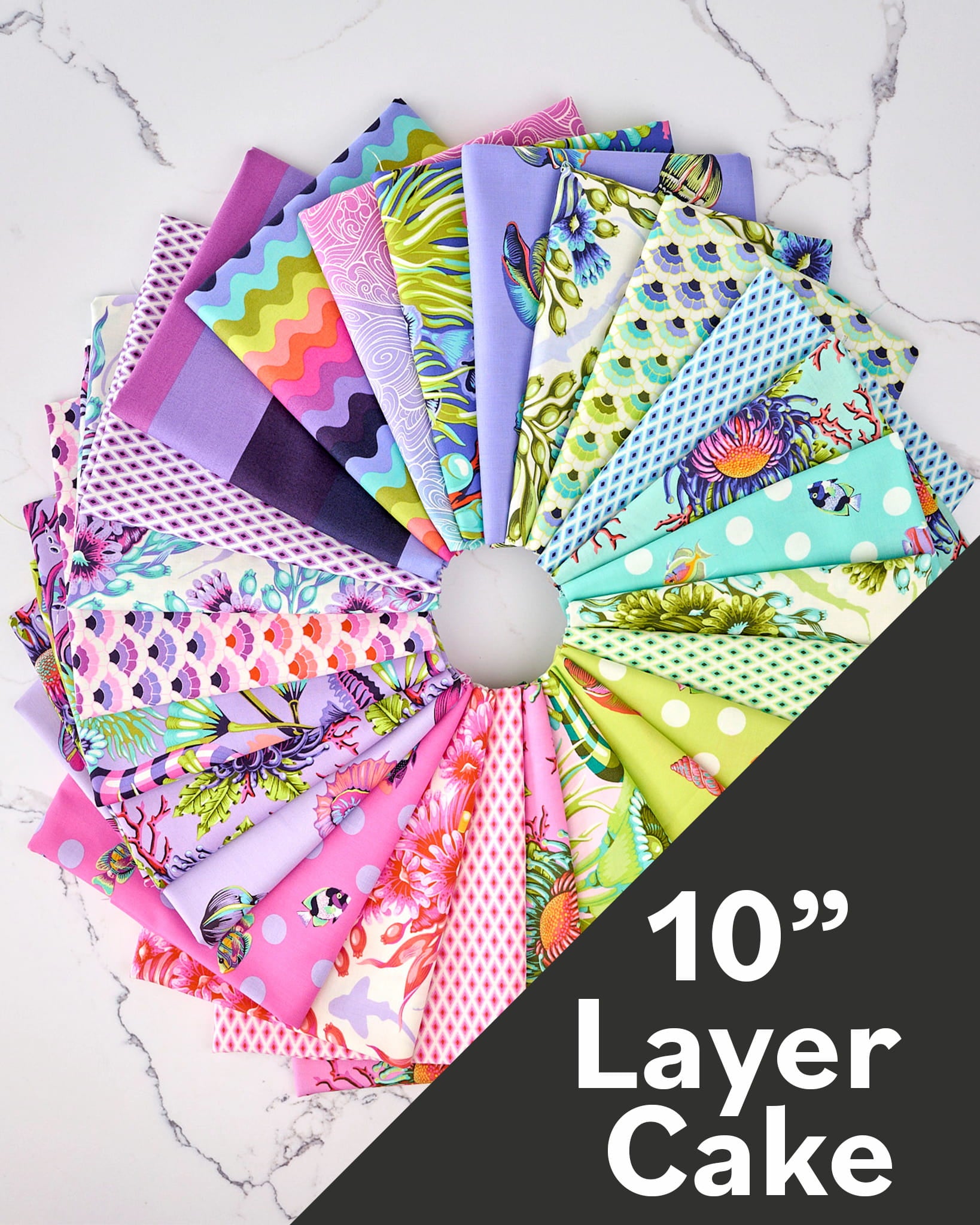 Floral Reef 10" Charm Pack by Tula Pink, also known as Floral Reef Layer Cake