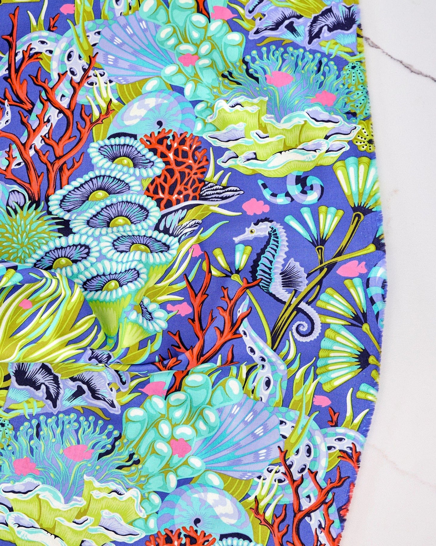 Reef What You Sew in Marine quilting fabric, part of the Floral Reef fabric collection by Tula Pink (SKU: PWTP264.MARINE)