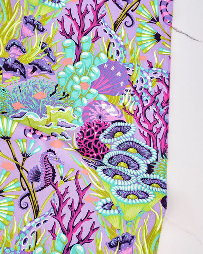 Reef What You Sew in Ultraviolet quilting fabric, part of the Floral Reef fabric collection by Tula Pink (SKU: PWTP264.ULTRAVIOLET)